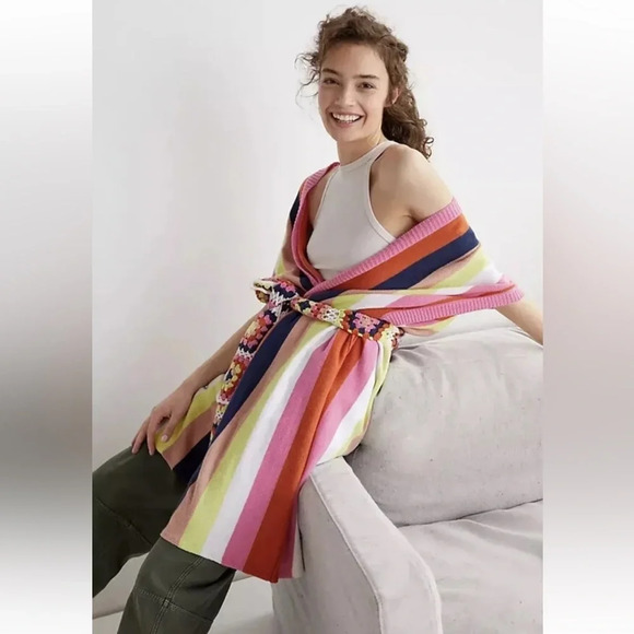 By Anthropologie Striped Kimono Rainbow Knit Cardigan ONE SIZE